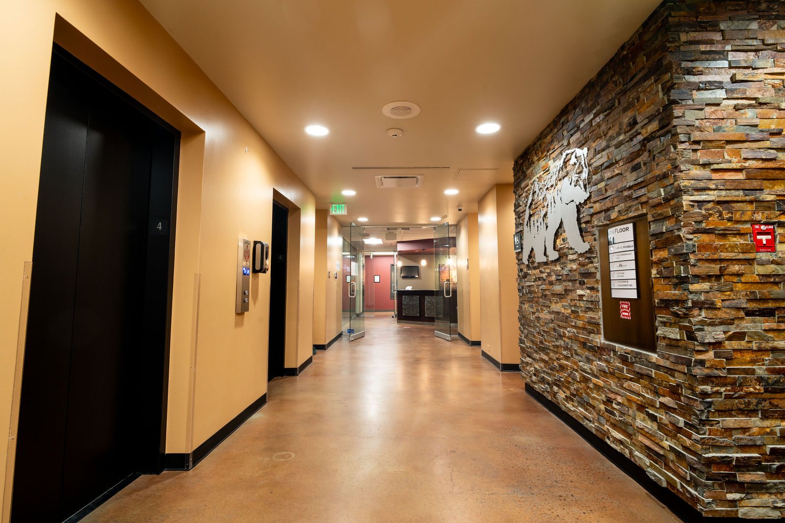 Stacked stone corridor at Bear Valley Center